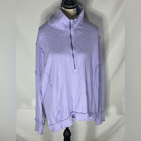 We The People Sweaters - We The Free Freya Henley Ribbed Knit Oversized 1/2 Zip Womens Pullover Small